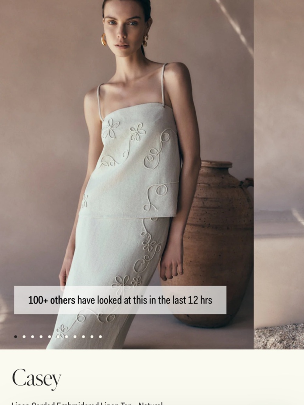 Meshki Natural Embroidered Linen Top & Skirt Set